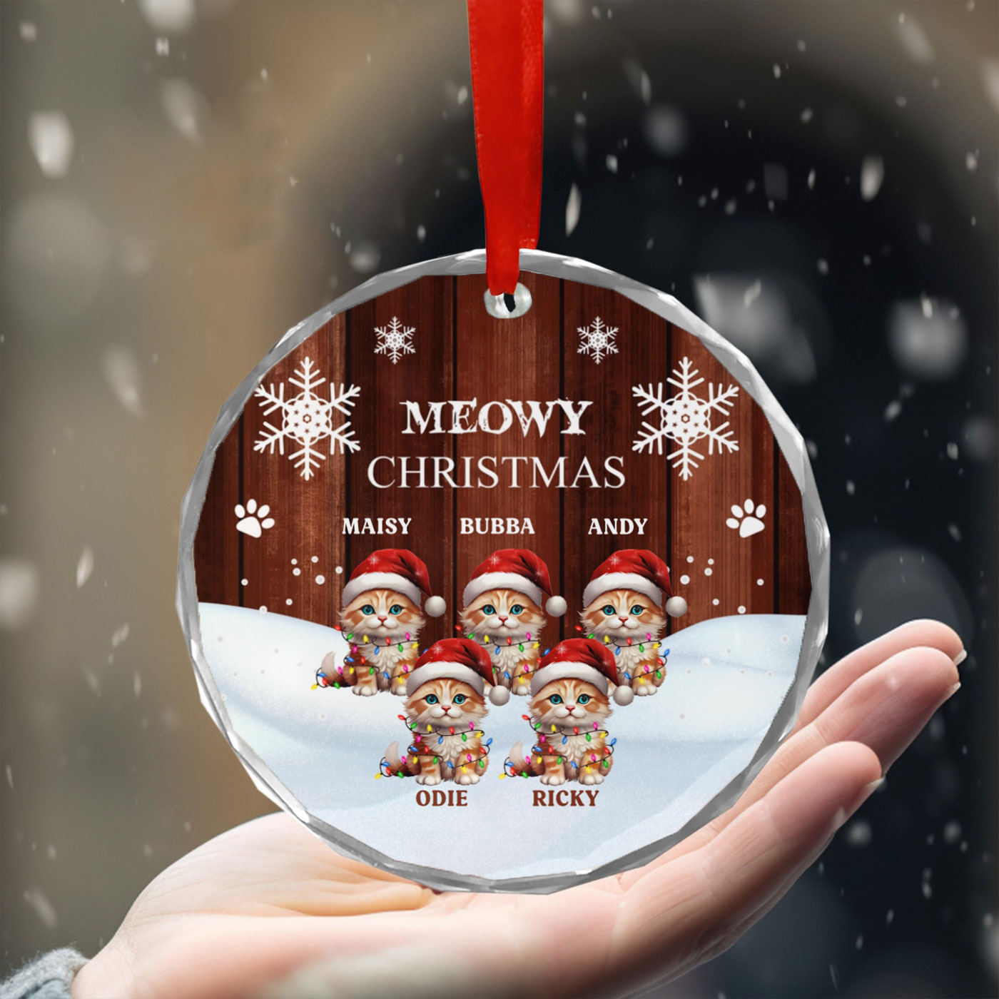 Personalized "Meowy Christmas" Crystal Glass Ornament – Custom Cat Names for Premium Holiday Decor